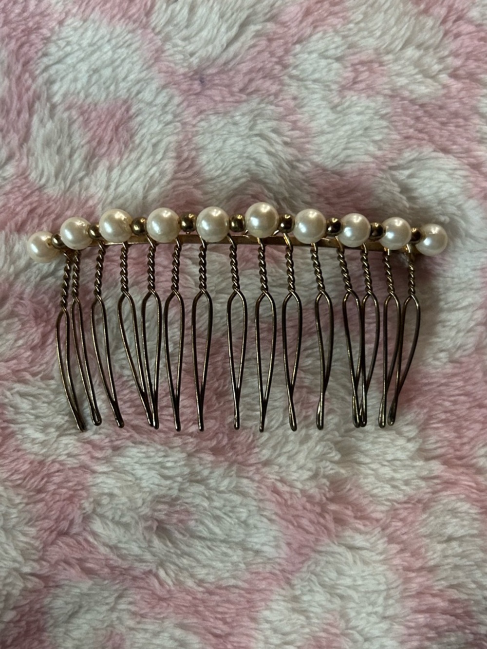 Pearl Accent Hair Comb - Ivory Pearls on Gold-Tone Base